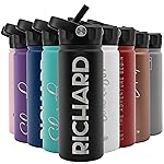 Amazing Items Personalized Water Bottle w/Straw & Lid, 18 oz - Black | Custom Stainless Steel Sports Water Bottle w/Name and Text - Double Wall, Vacuum Insulated - Rotating Handle