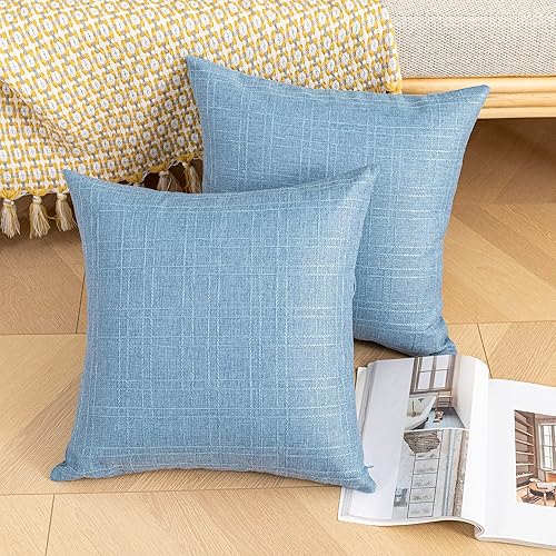 Miniatura 4 de Kevin Textile Paquete de 2 fundas de almohada decorativas para exteriores, impermeables, para jardín, a cuadros, para patio, tienda de campaña,