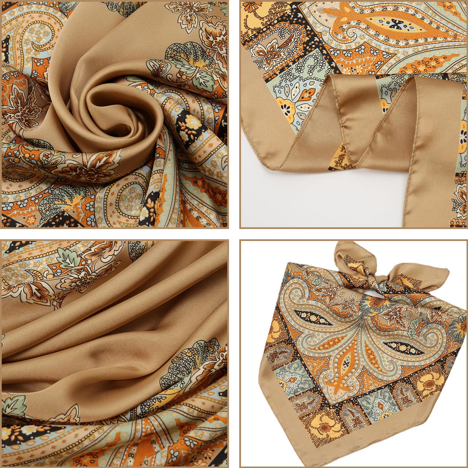 2 dużych kwadratowych satynowych hidżabów, chustka na szyję, bandana, pirat, kapitan, chusta na głowę, chusteczka,na imprezę, jedwabnych Klasyczny wzór kwadratowego hidżabu plażowego dla kobiet