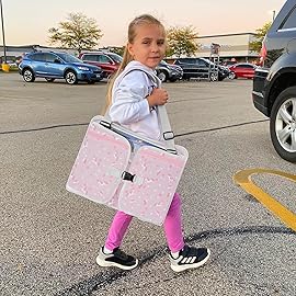 MENZOKE Kids Travel Tray for Toddler Car Seat, Toddler Gift for Girl Activities with Dry Erase Board & iPad Holder Stand,Road Trip Essentials Accessories Lap Tray for Girl as Birthday Gift,LightPurple