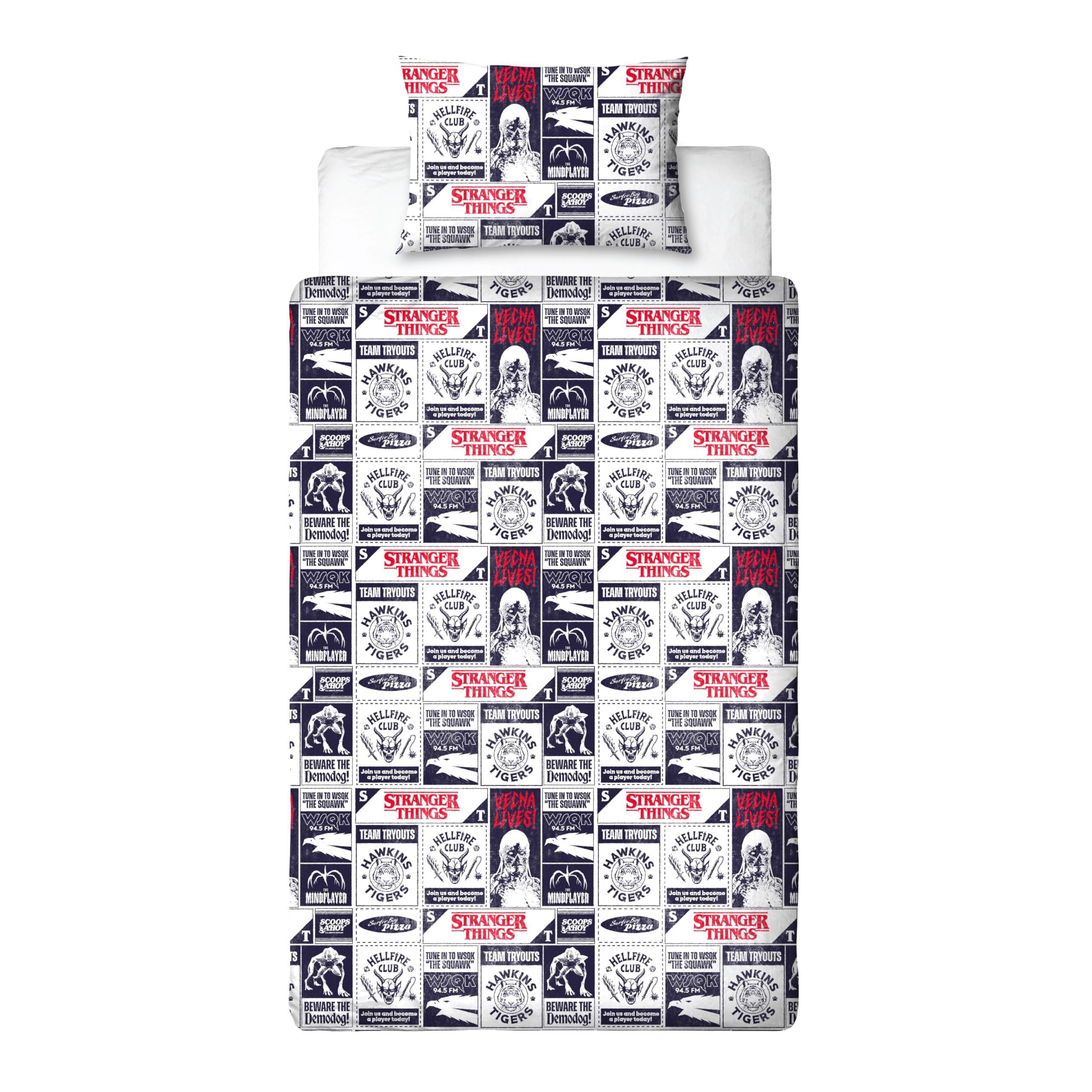 Stranger Things Juego de Funda Nórdica Individual con Diseño de Llamas con Licencia Oficial, Ropa de Cama Reversible de 2 Caras Que Incluye Funda de Almohada a Juego, para Dormitorio Infantil