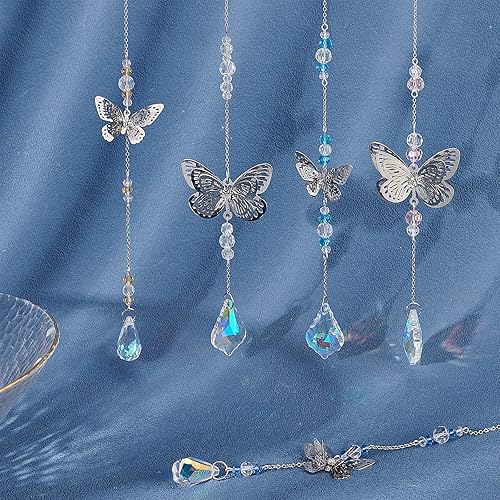 Miniatura 5 de SUNNYCLUE 1 caja DIY 5 atrapasoles de jardín de mariposas atrapasoles atrapasoles de cristal colgante de filigrana mariposas, kit de fabricación de