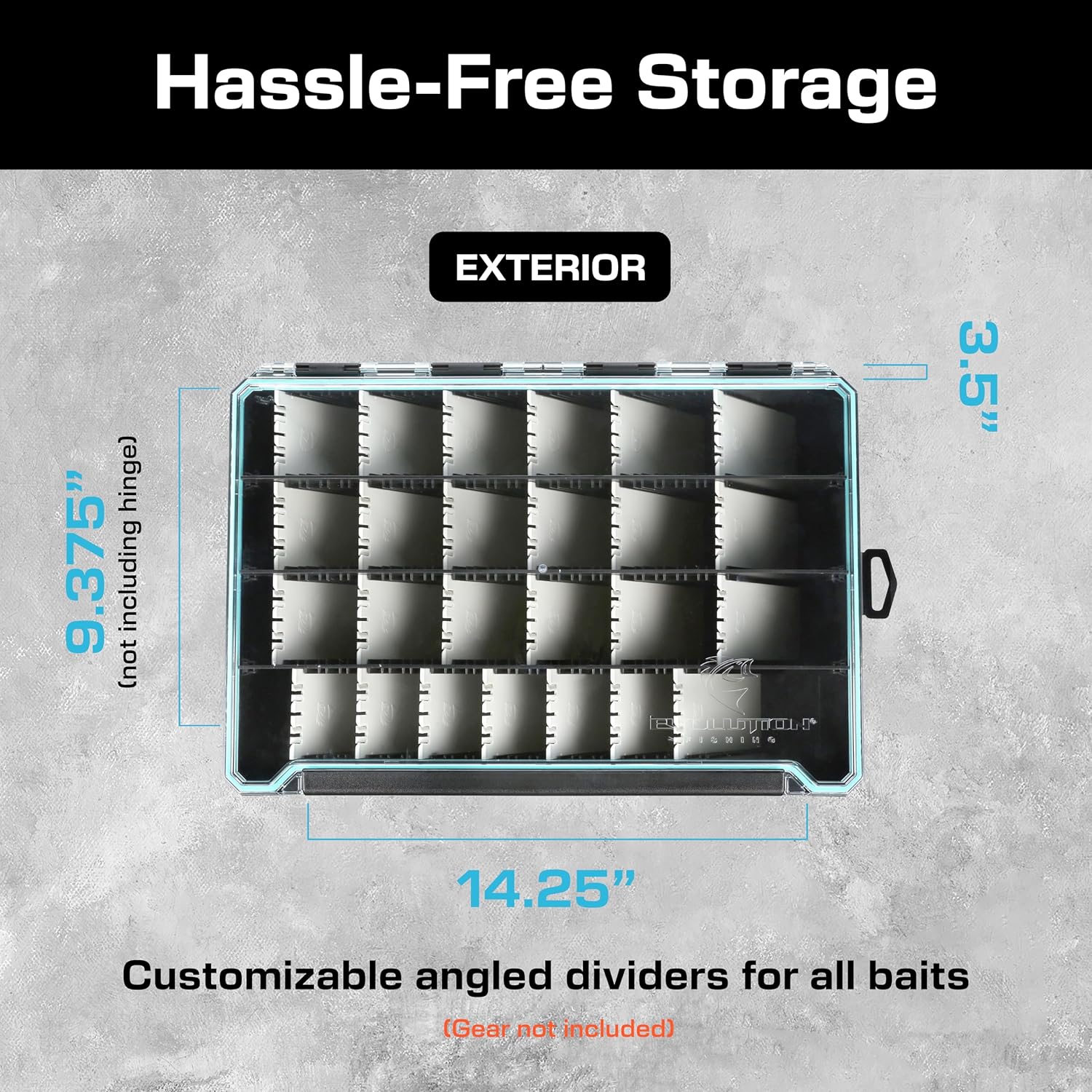 Evolution Fishing BallistiX HANGR 3.7D Tackle Tray - Waterproof, Angled Divider System, Anti-Corrosion, Single Latch, Clear Lid, Lure Box, Tackle Storage, Tackle Box Organizer
