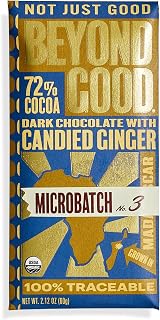 Beyond Good Chocolate Bars | 72% Cocoa Dark Chocolate with Candied Ginger | Organic, Direct Trade, Vegan, Kosher, Non-GMO | Single Origin Madagascar Heirloom Chocolate | 3 Pack
