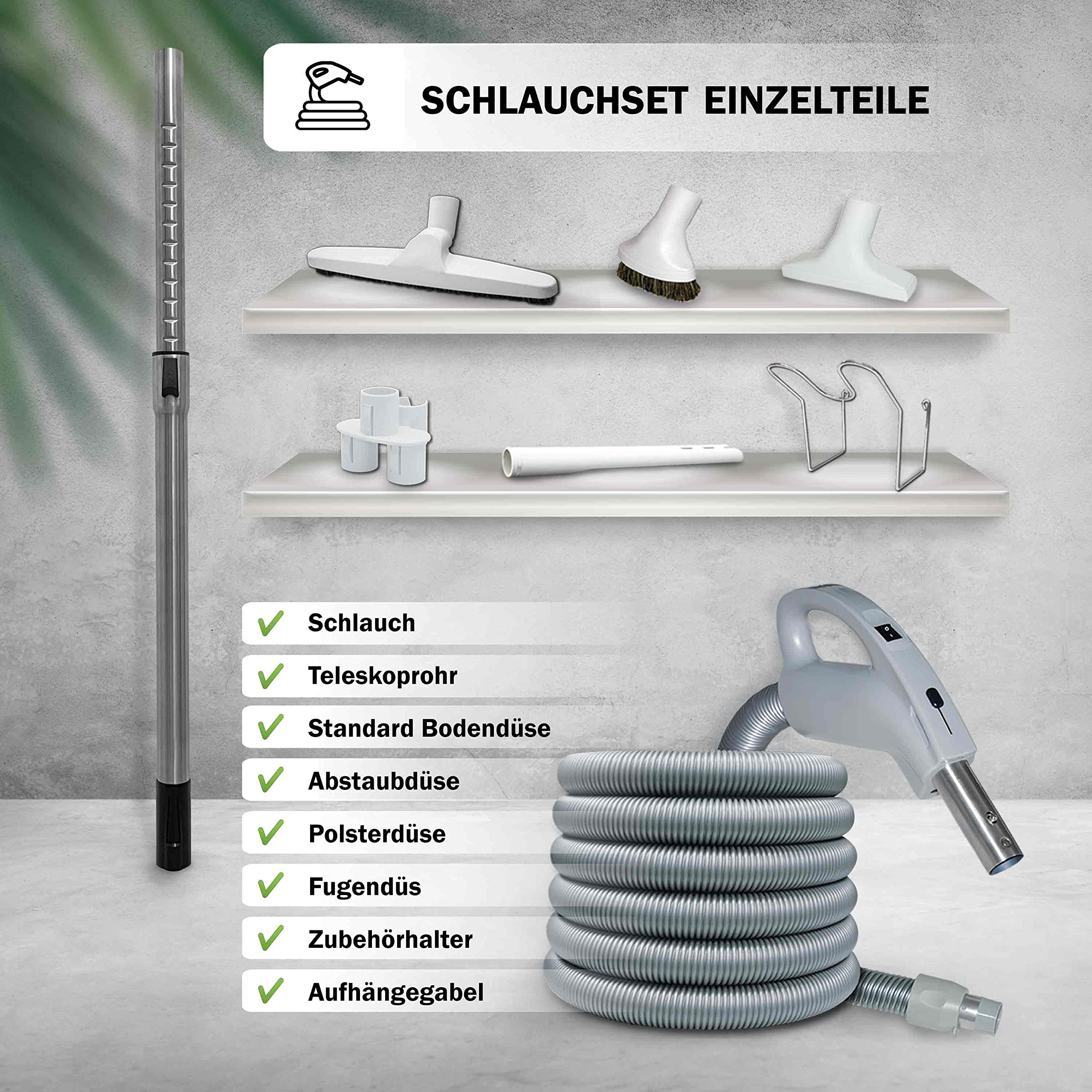 Zentralstaubsauger zweimotorig GV 80 mit Schlauchset in. versch. Längen (mit Schlauchlänge 9m)