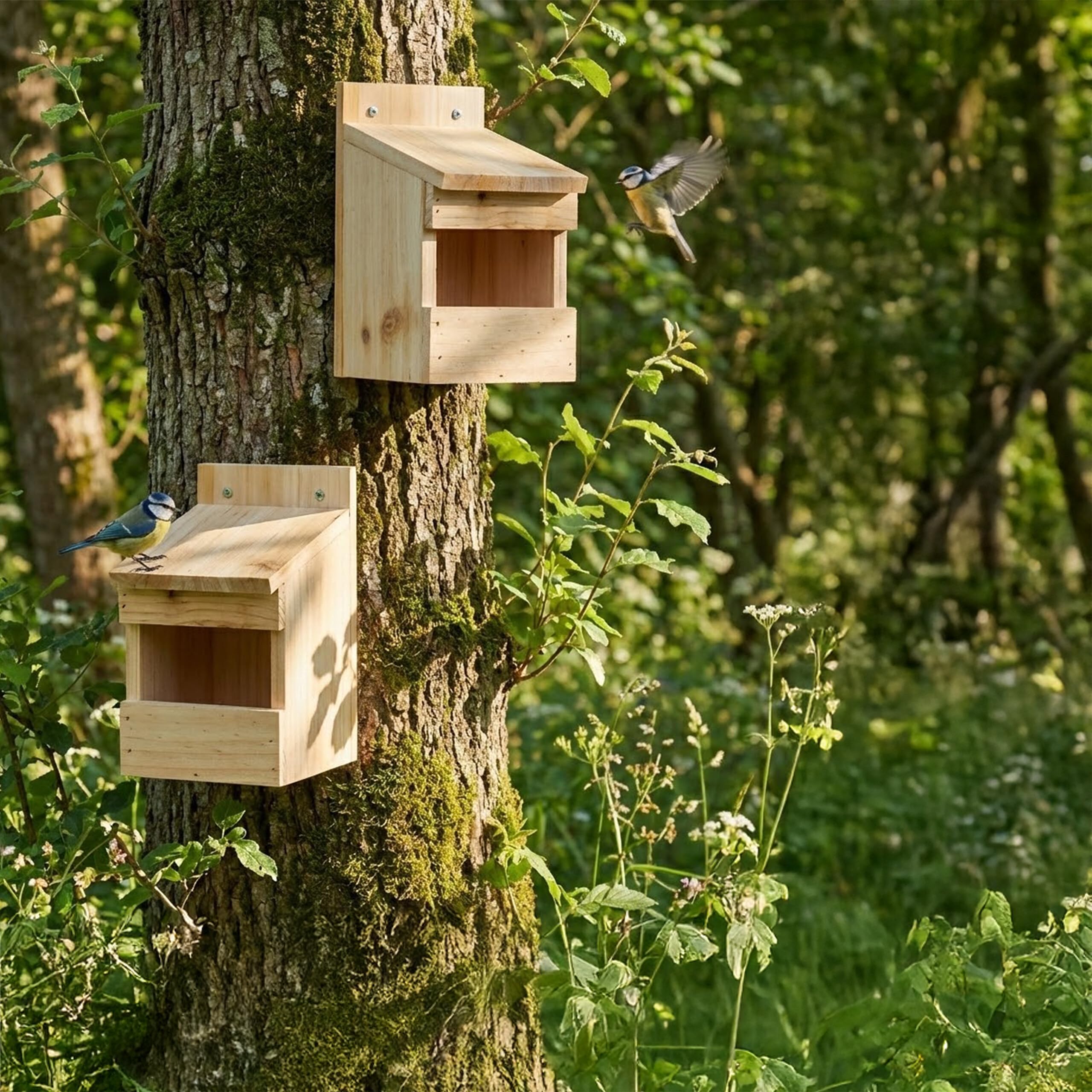 Relaxdays Nichoir Demi-Grotte en Bois Naturel, Lot de 2, Grande Ouverture, HxLxP : 20x12x15,5 cm