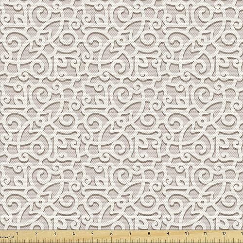 Ambesonne The Yard, tela de color neutro de The Yard, estilo renacentista inspirado en encaje vintage desordenado con curvas y remolinos, tela