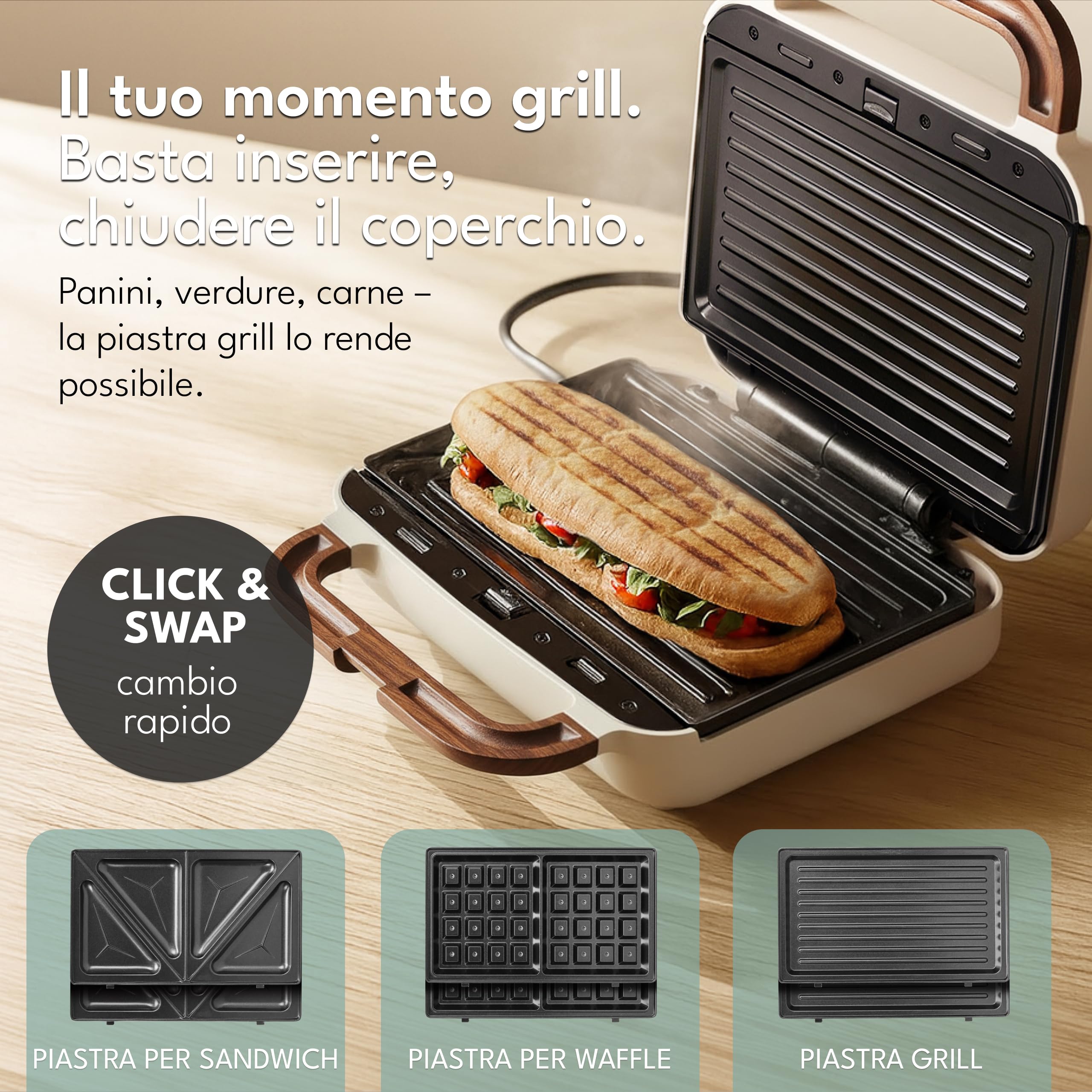 LEBENLANG Sandwich Maker 3 in 1-750 W Incl. 3 inserti per Grill, Sandwich & Waffle I Tostiera elettrica piastre 3 in 1 Piastra toast Toastiera Elettrica Waffle Maker Toaster Sandwich Griglia Toast