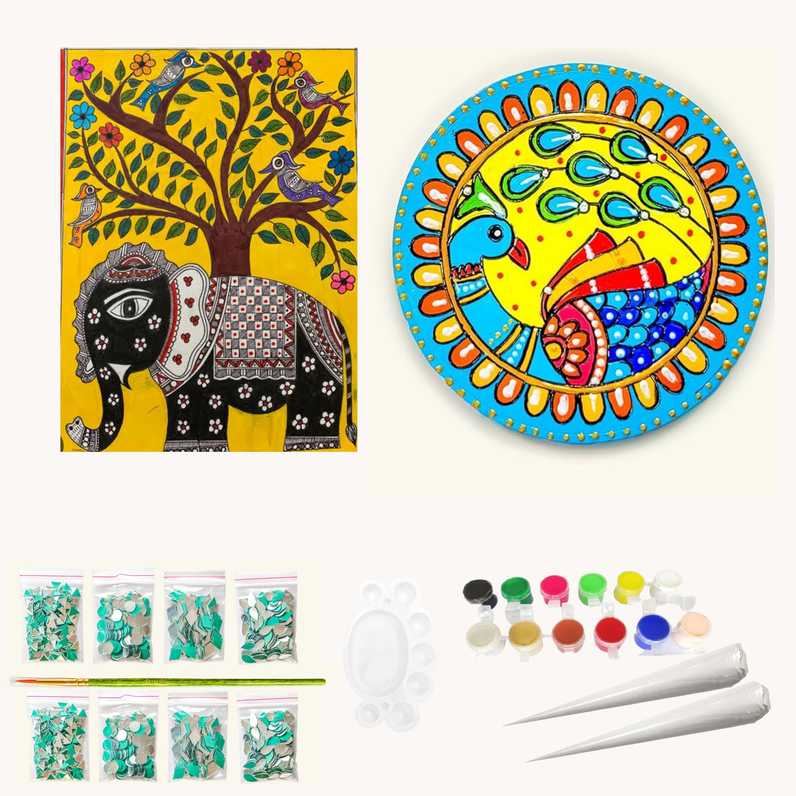 Decordial lippan Art Materials DIY kit with Four Designs Premarked MDF Board (4 pcs premarked Art Board, Diwali Decoration for Home Decor-image-48