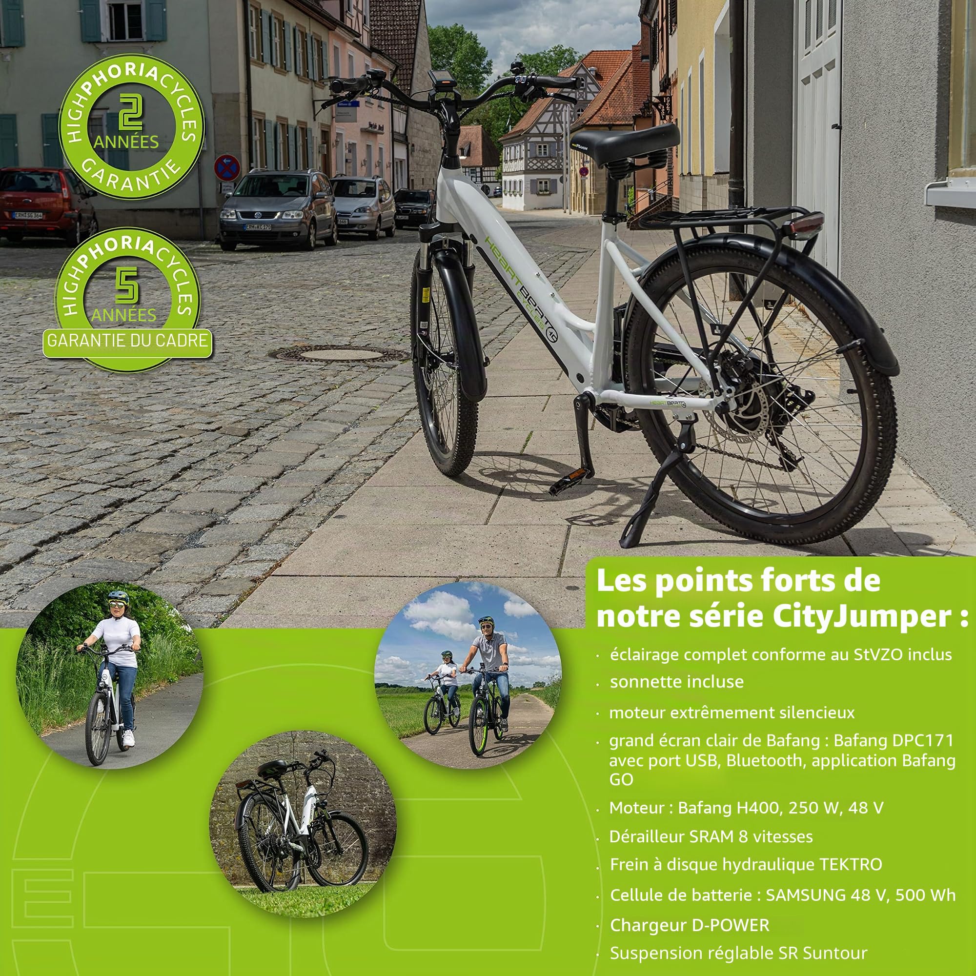 Vélo Electrique Femme 26 Pouces, Electric Bike 8 Vitesses, Moteur Puissant 48V 250W 45Nm, Fourche à Suspension Hydraulique, Autonomie 100 km 25 km/h