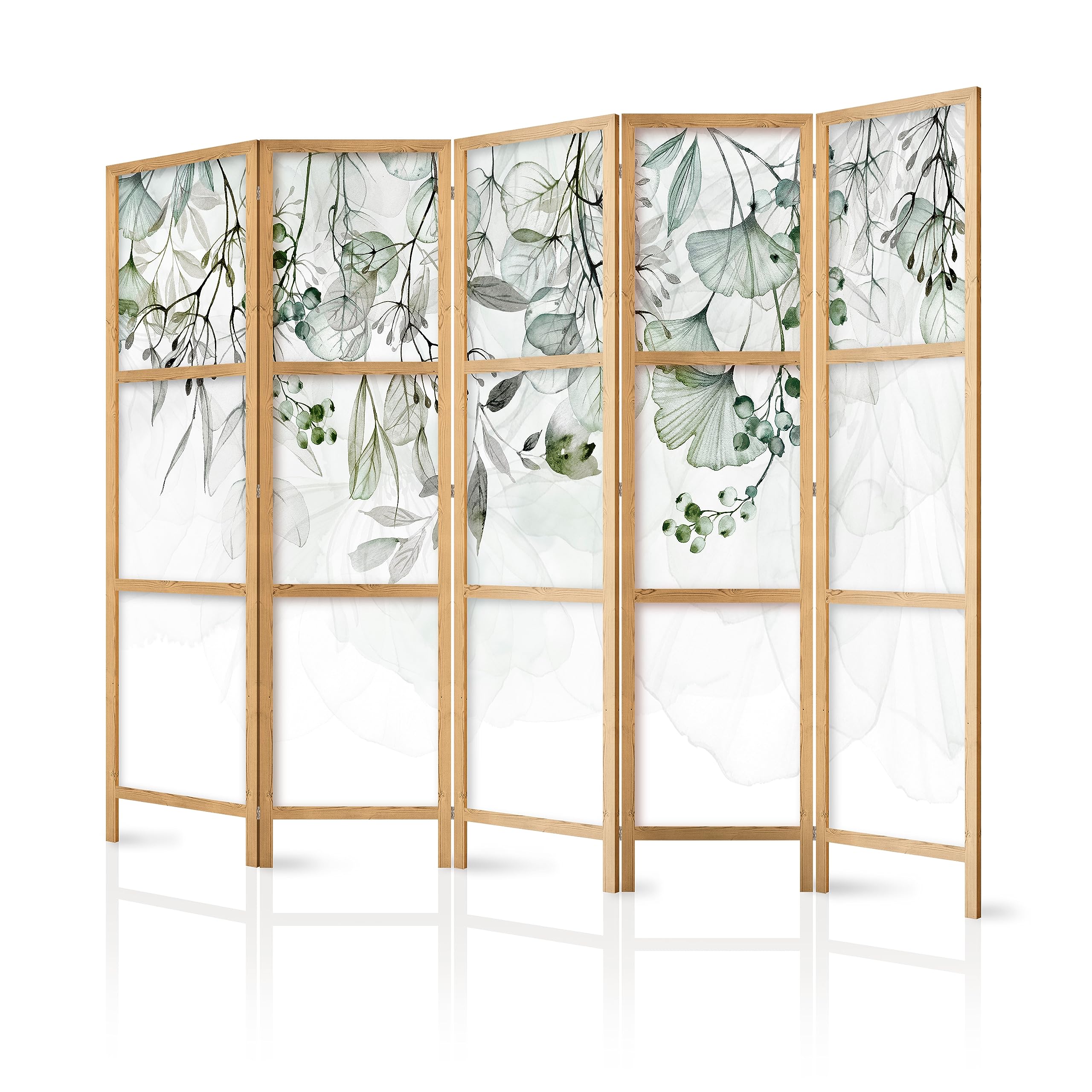 murando Room divider XXL Flower Leaves Green Nature 225x171cm / 89"x68" 5 pieces Non-Woven Canvas Single-Sided Folding Screen Privacy wood pattern design hand made Home office Japan b-A-0694-bh-d