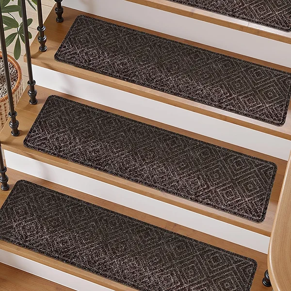 7 Pack Non Slip Stair Treads for Wooden Steps Peel and Stick Stair Carpet Treads Indoor Reusable Adhesive Stair Runner Staircase Covers for Kids and Dogs 8"x30" Brown