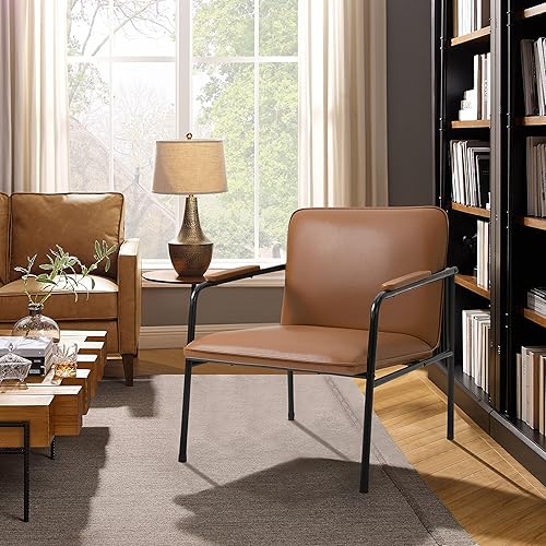 Miniatura 5 de VDAOQVG Sillón Accent para sofá individual tapizado de piel sintética moderna con marco de metal recubierto negro marrón