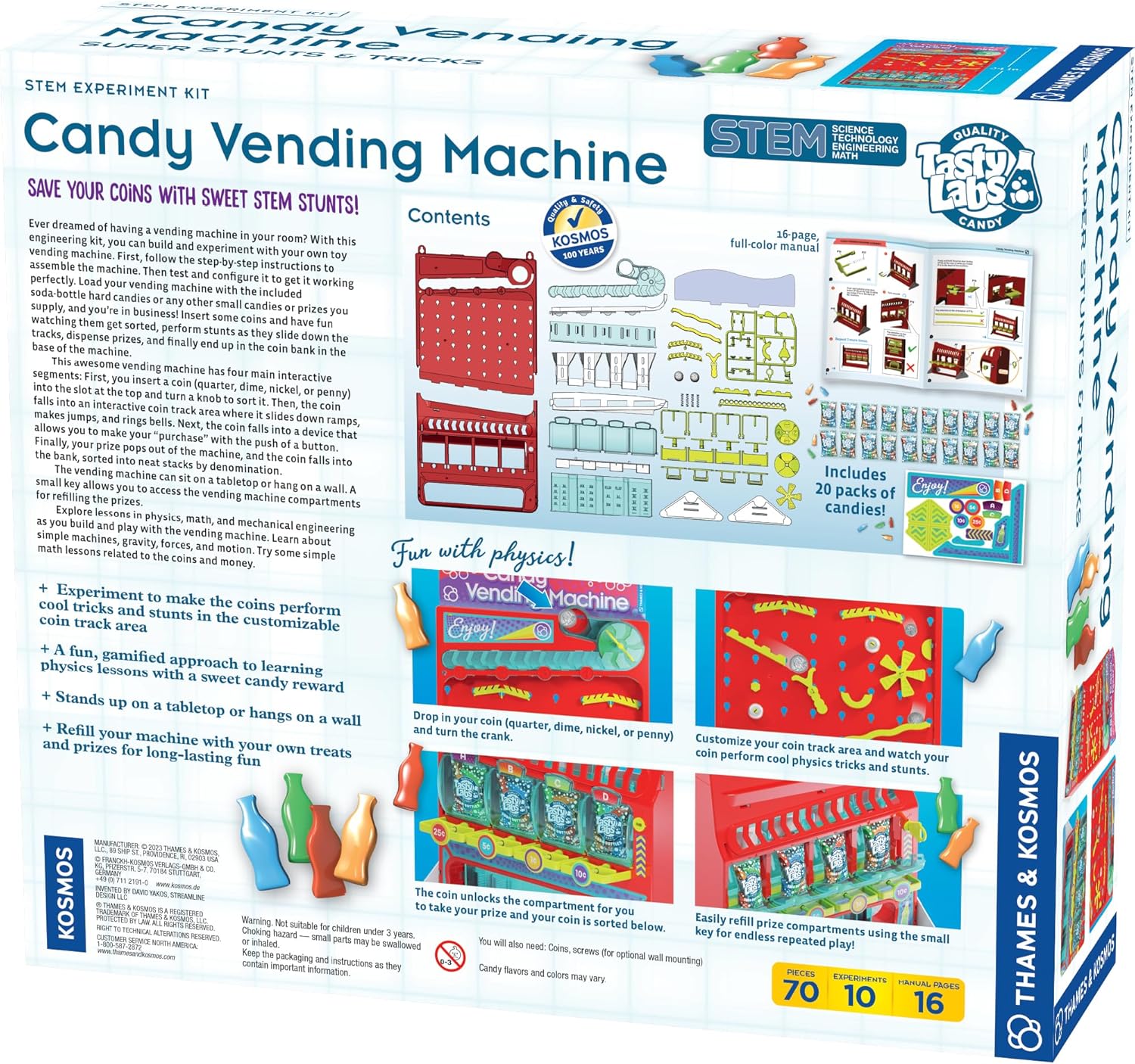 Thames & Kosmos 2-ft Tall Candy Vending Machine STEM Kit | Build Toy Vending Machine with 10 Gravity & Motion Experiments | Coin Sorting Bank | Math & Engineering Lessons