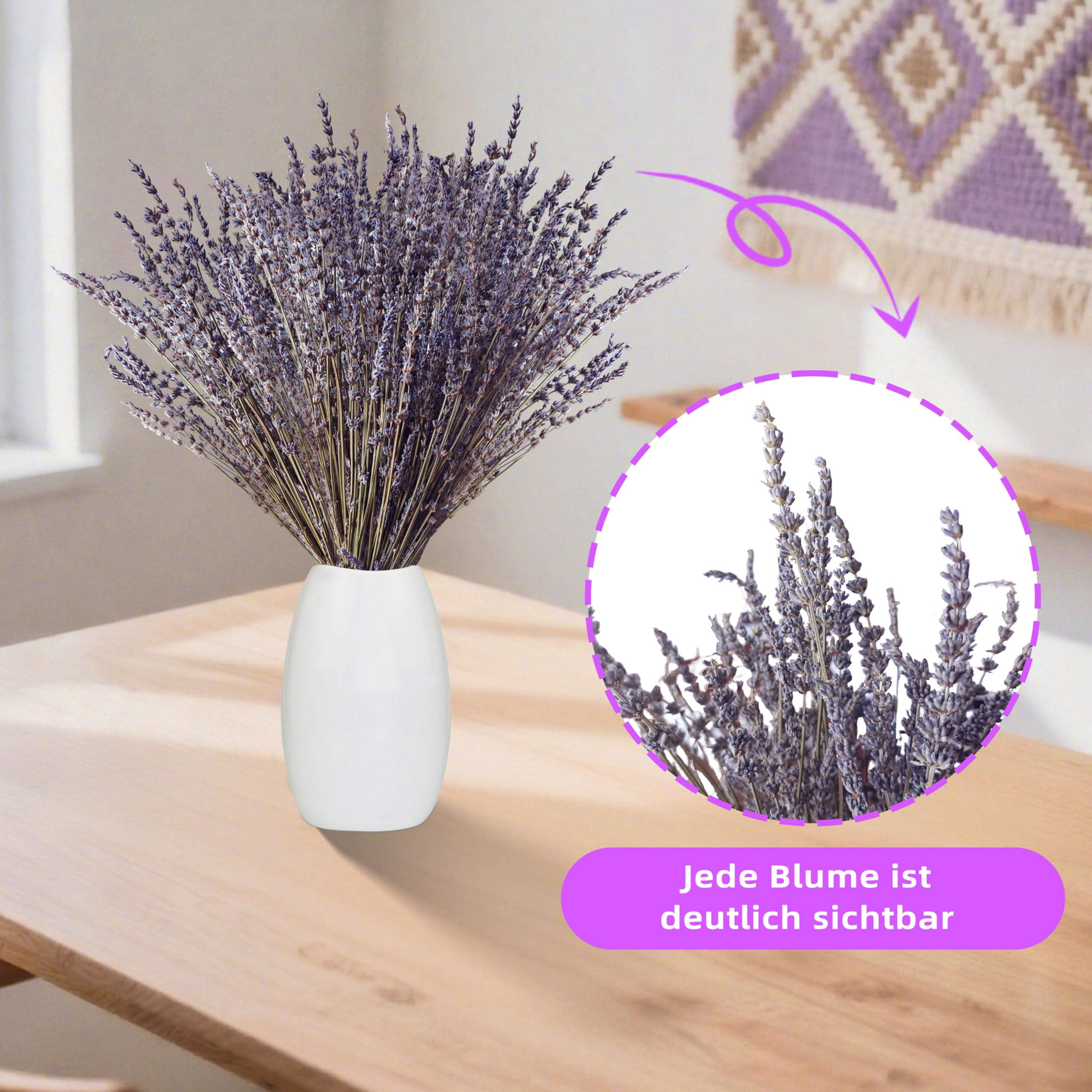 Lavanda Seca 100 Tallos, 43 cm de Largo Decoración de Flores secas de Lavanda Seca Natural, Decoración Boho