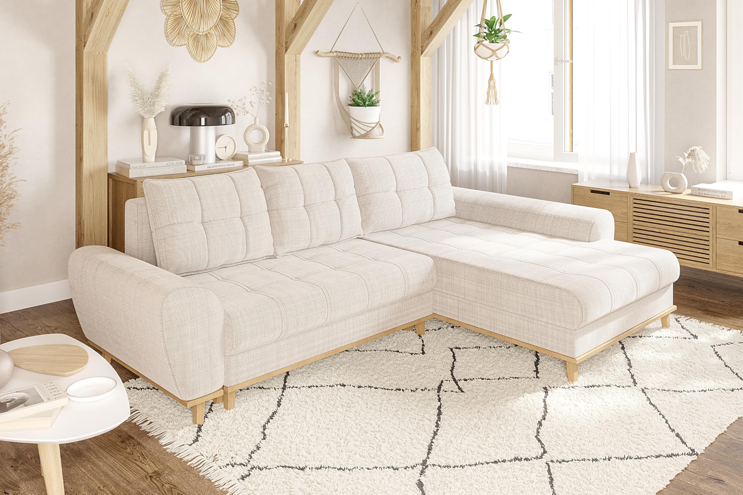 luma-Home 21013/ Ecksofa im Scandi-Stil mit Schlaffunktion, Beige