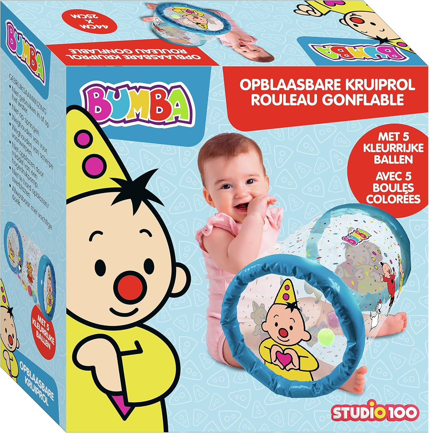 inflatable crawling roller - confetti - with 5 colourful balls