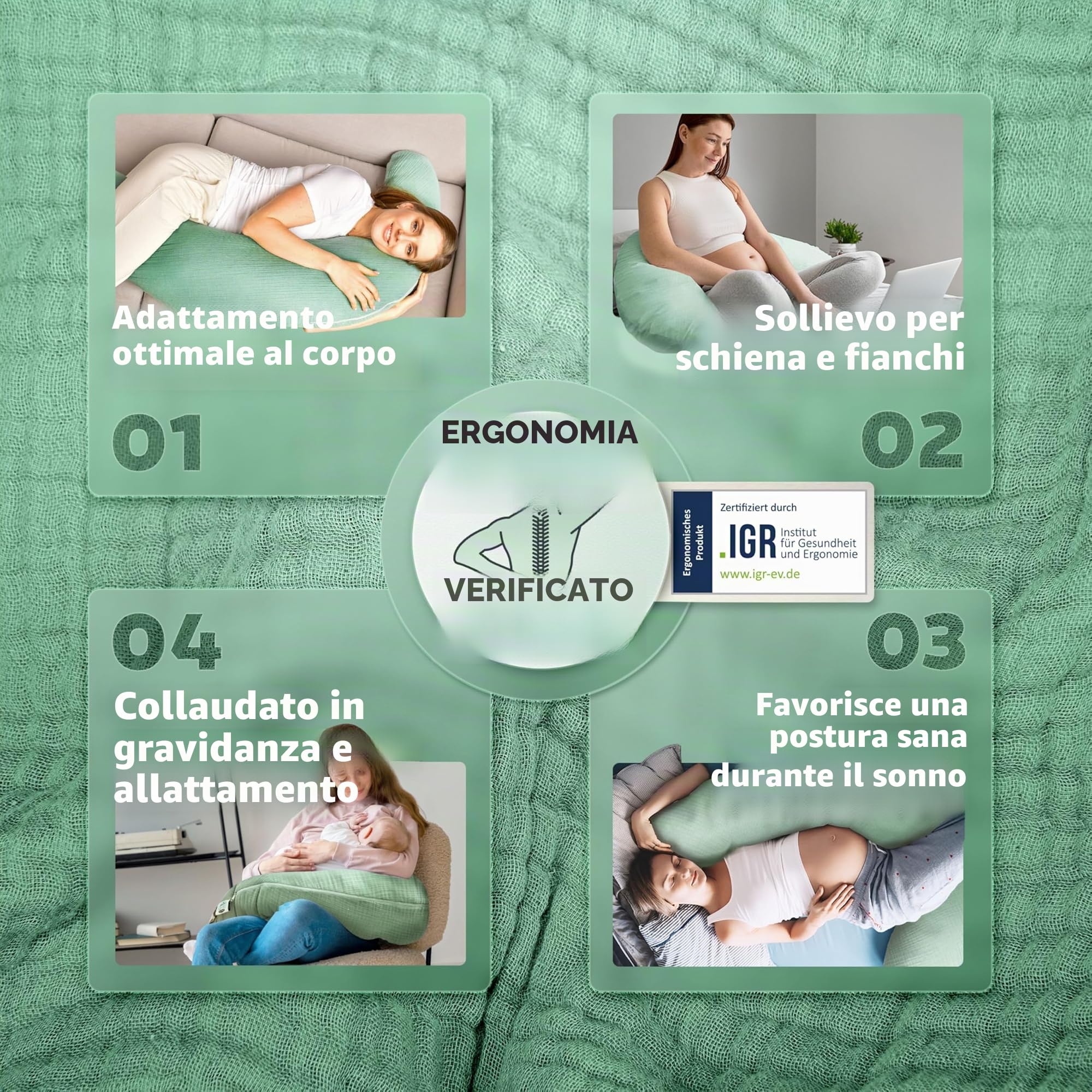 sei Design Cuscino Allattamento XXL 190x30 - Cuscino Gravidanza Ergonomico, Cuscino Laterale per Dormire - Fodera Esternamente: lavorato a maglia, 100% Cotone BIO, Cuscino Neonato Accessori Utili