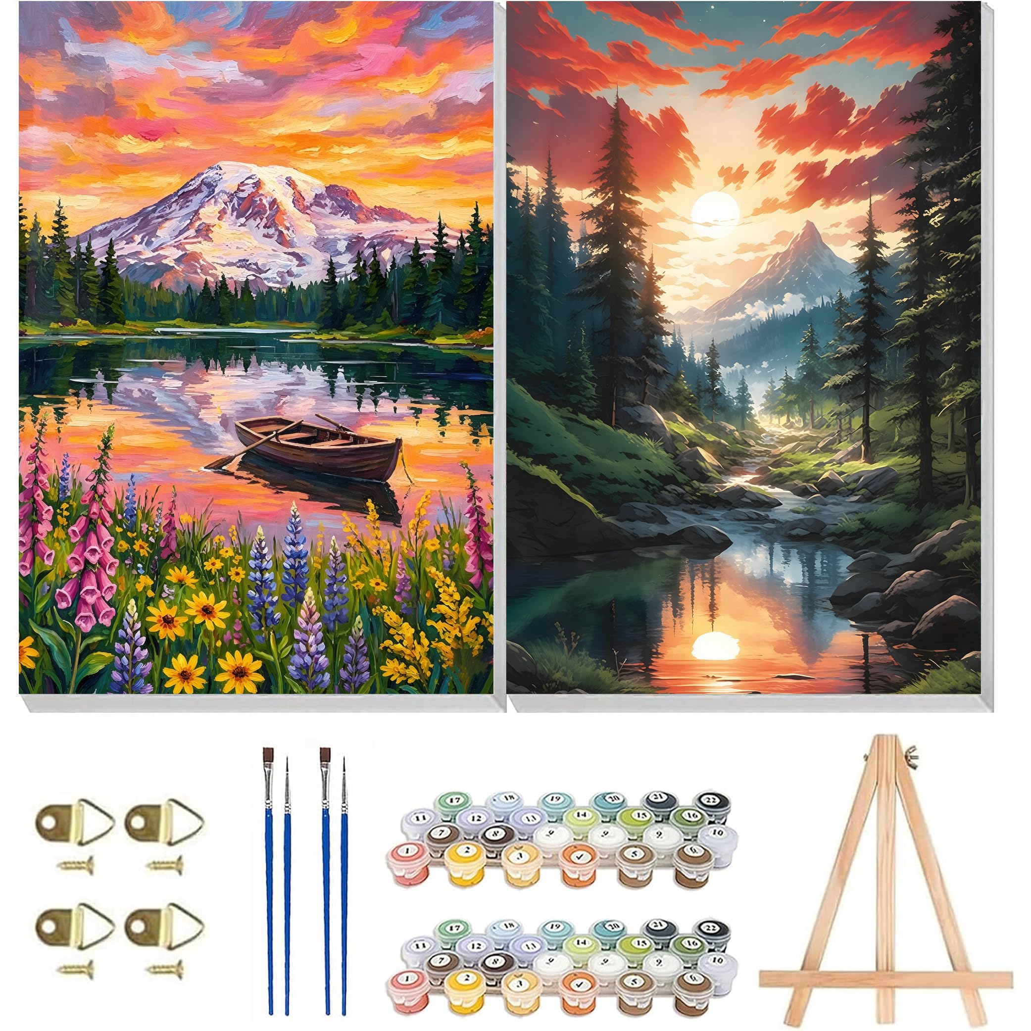 Vesmiral 2 Pack Frame Paint by Numbers for Adults with Easel 8x12 Inch