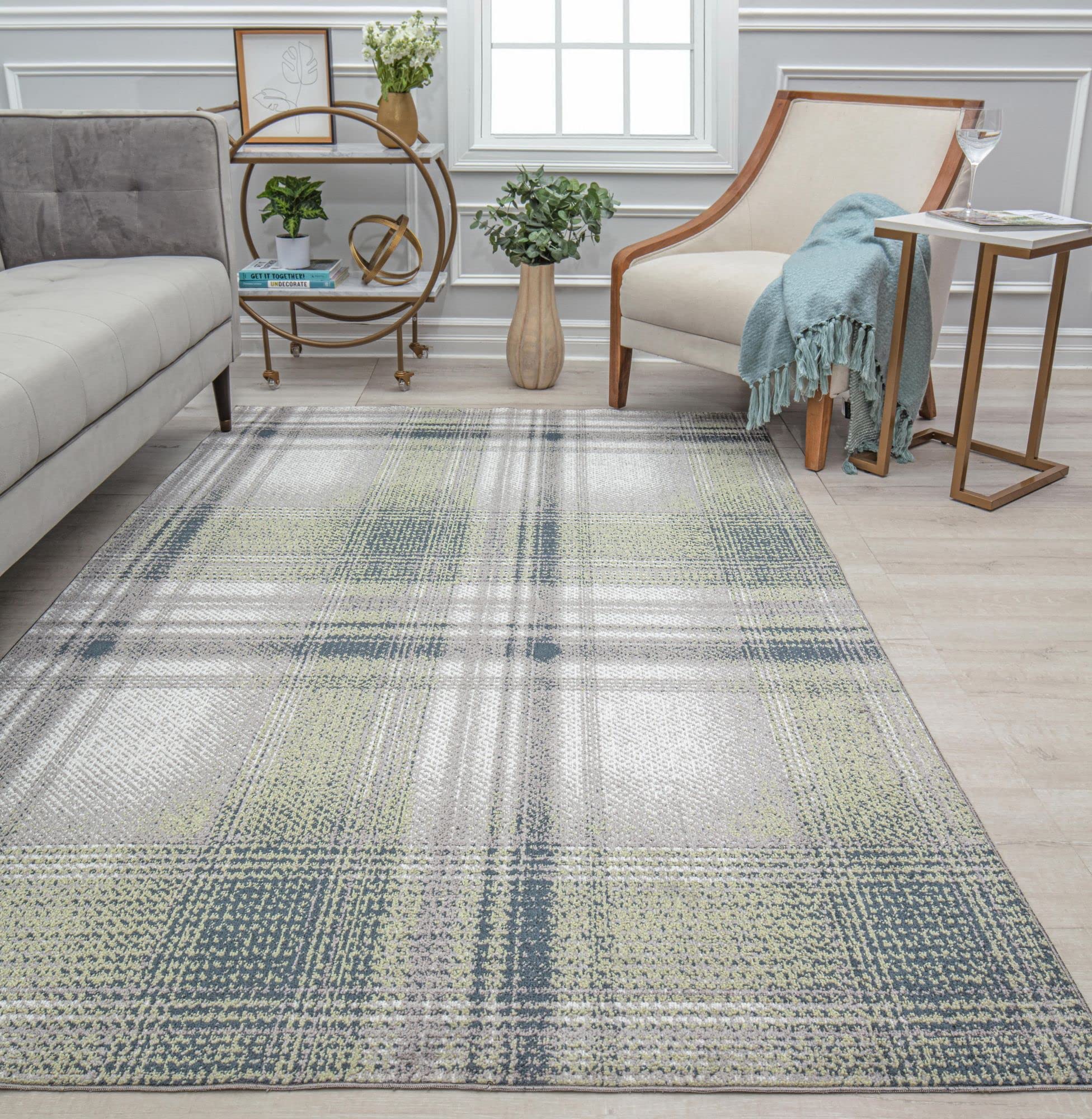 Rugs America Jaelyn JD50B Mountain Rapids Plaid Contemporary Gray Area Rug, 8'0"X10'0"