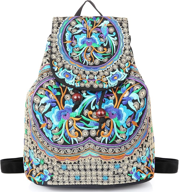 Goodhan Vintage Embroidered Women Backpack Ethnic Travel Handbag Shoulder Bag Large Version