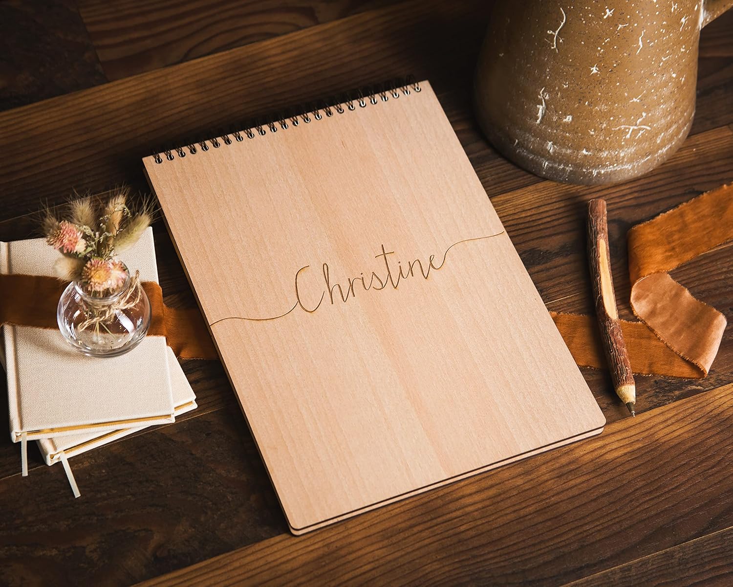 MUUJEE Personalized Sketchbook - Large Engraved Custom Hardcover Spiral Bound Drawing Sketch Book 12 x 8.5 inches 120 GSM 60 Sheets, Artist Art Sketch Pad (1 Line)