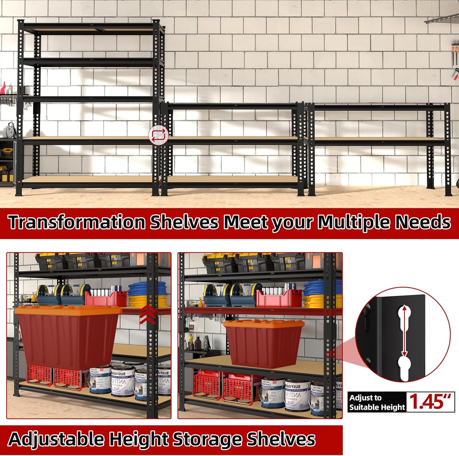 Heavy Duty Metal Storage Shelves - 36" W x 16" D x 72" H 5 Tier Adjustable Garage Shelving Unit, Industrial Utility Rack Shelf for Warehouse, Pantry, Kitchen, Black