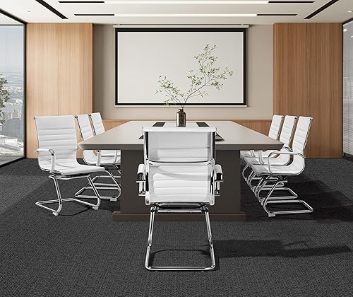 Miniatura 6 de Yaheetech Silla de recepción de oficina de piel sintética sin ruedas, respaldo medio, ergonómicas, para sala de recepción, sala de espera, juego de