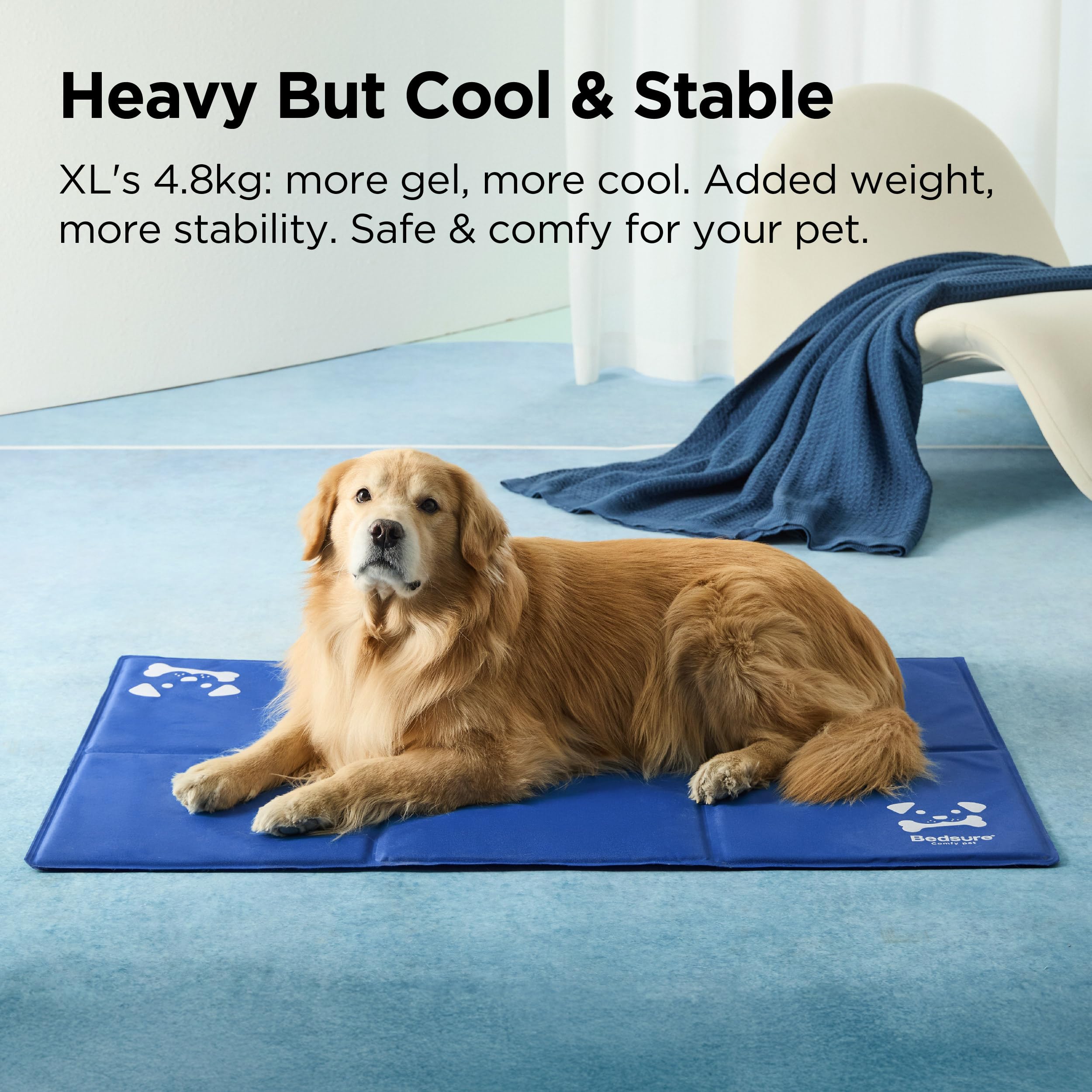 BEDSURE Extra Large Dog Cooling Mat 120x75cm Self-Cooling Gel Mat Oxford 300D Anti-Scratch Folding