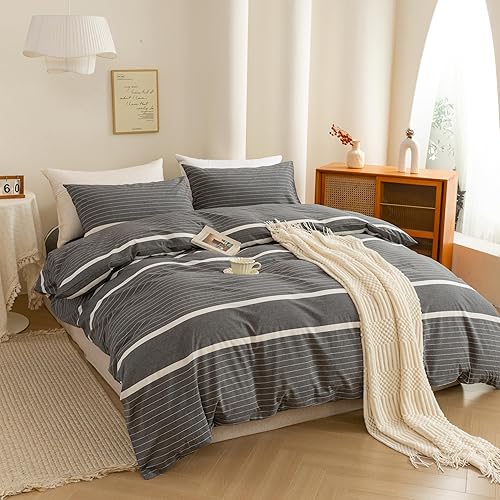 Miniatura 5 de ECOCOTT Juego de funda de edredón de 3 piezas, 100% algodón lavado, 1 funda de edredón con cremallera y 2 fundas de almohada, ultrasuave