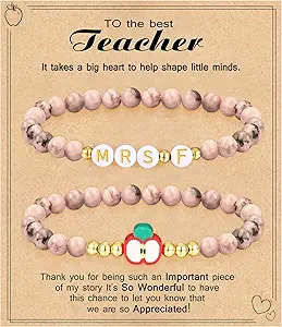 Teacher Appreciation Gifts for Women,Teacher Must Haves Initial Bracelet Mrs Miss End of Year Teacher Gifts Thank You for Helping Me Grow Music Math Science Teachers Bracelets Retirement 2 Set Jewelry