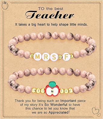 Teacher Appreciation Gifts for Women,Teacher Must Haves Initial Bracelet Mrs Miss End of Year Teacher Gifts Thank You for Helping Me Grow Music Math Science Teachers Bracelets Retirement 2 Set Jewelry
