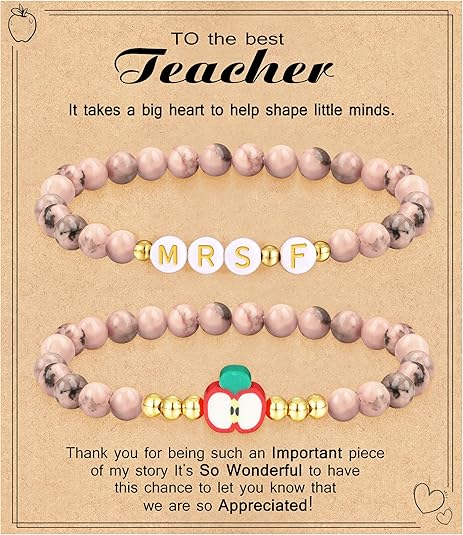 Teacher Appreciation Gifts for Women,Teacher Must Haves Initial Bracelet Mrs Miss End of Year Teacher Gifts Thank You for Helping Me Grow Music Math Science Teachers Bracelets Retirement 2 Set Jewelry