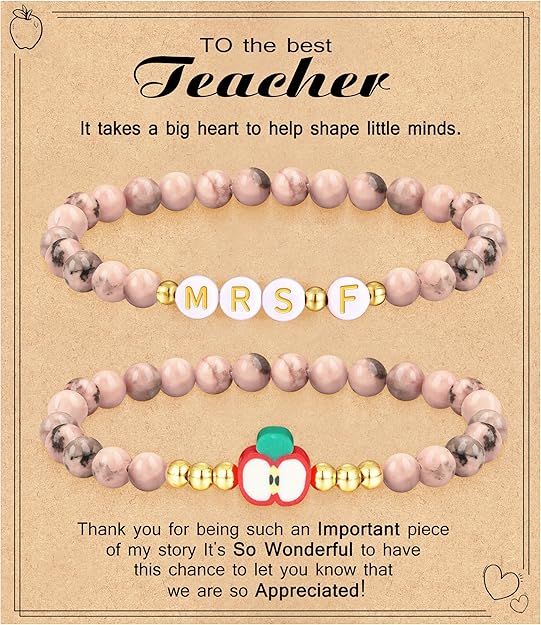 Teacher Appreciation Gifts for Women,Teacher Must Haves Initial Bracelet Mrs Miss End of Year Teacher Gifts Thank You for Helping Me Grow Music Math Science Teachers Bracelets Retirement 2 Set Jewelry