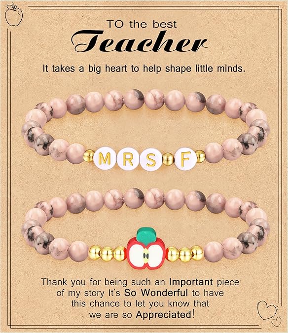 Teacher Appreciation Gifts for Women,Teacher Must Haves Initial Bracelet Mrs Miss End of Year Teacher Gifts Thank You for Helping Me Grow Music Math Science Teachers Bracelets Retirement 2 Set Jewelry