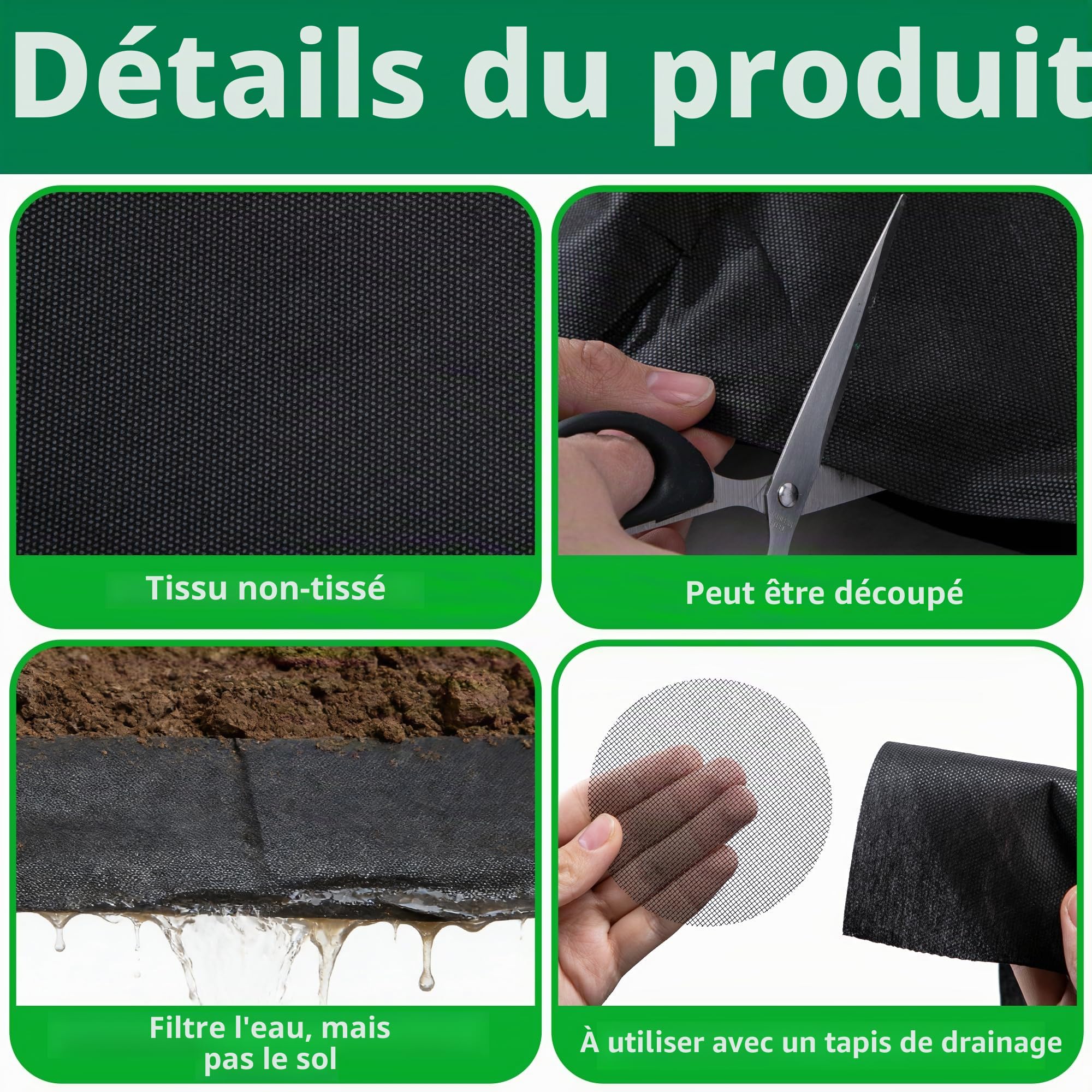 GIONAR Non-tissé filtrant 2 m x 1 m 50 g/m² Anti-mauvaises herbes pour pots de fleurs