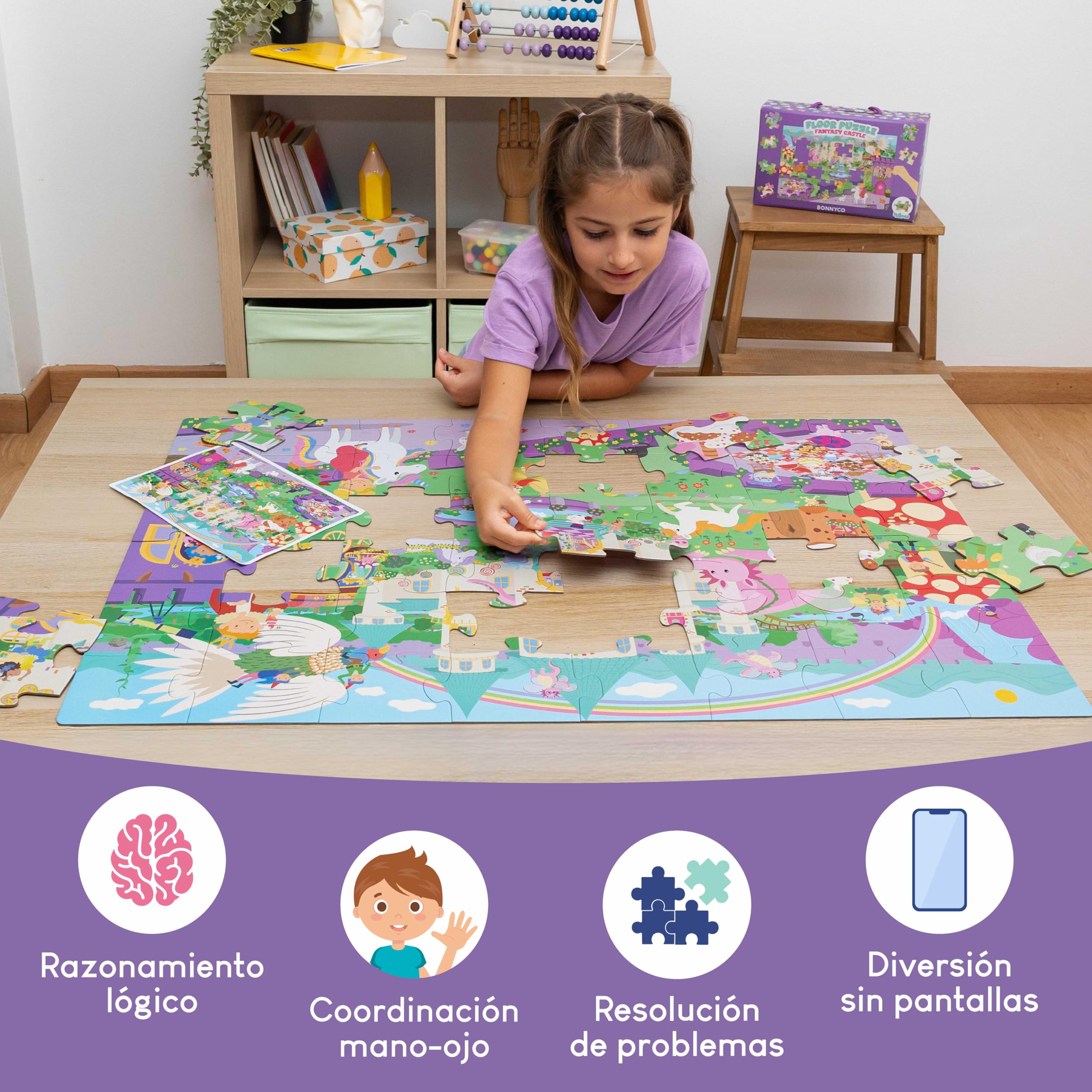 BONNYCO Puzzle Niños XXL Castillo de Fantasía con 48 Piezas Grandes. Rompecabezas Gigante Infantil de 92 x 62 cm, Regalos para Niñas y Niños. Juguetes Educativos 2 a 8 Años