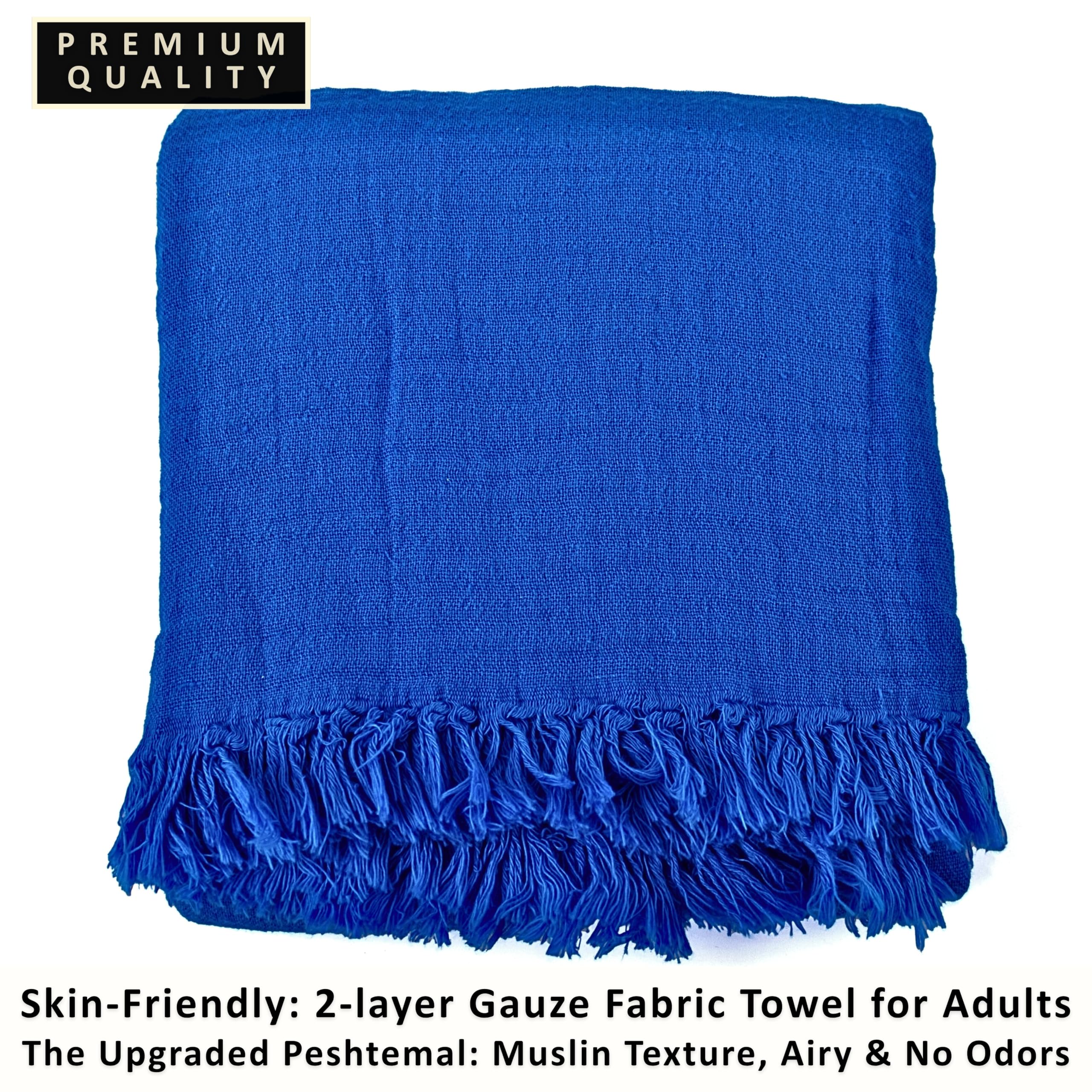 Badetücher 2er Set Luxus Musselin Handtücher für Erwachsene - Luxus 100% türkische natürliche Baumwolle Musselin Stoff Hamamtücher - Extra weich, saugfähig, schnell trocknend, leicht (Blau)