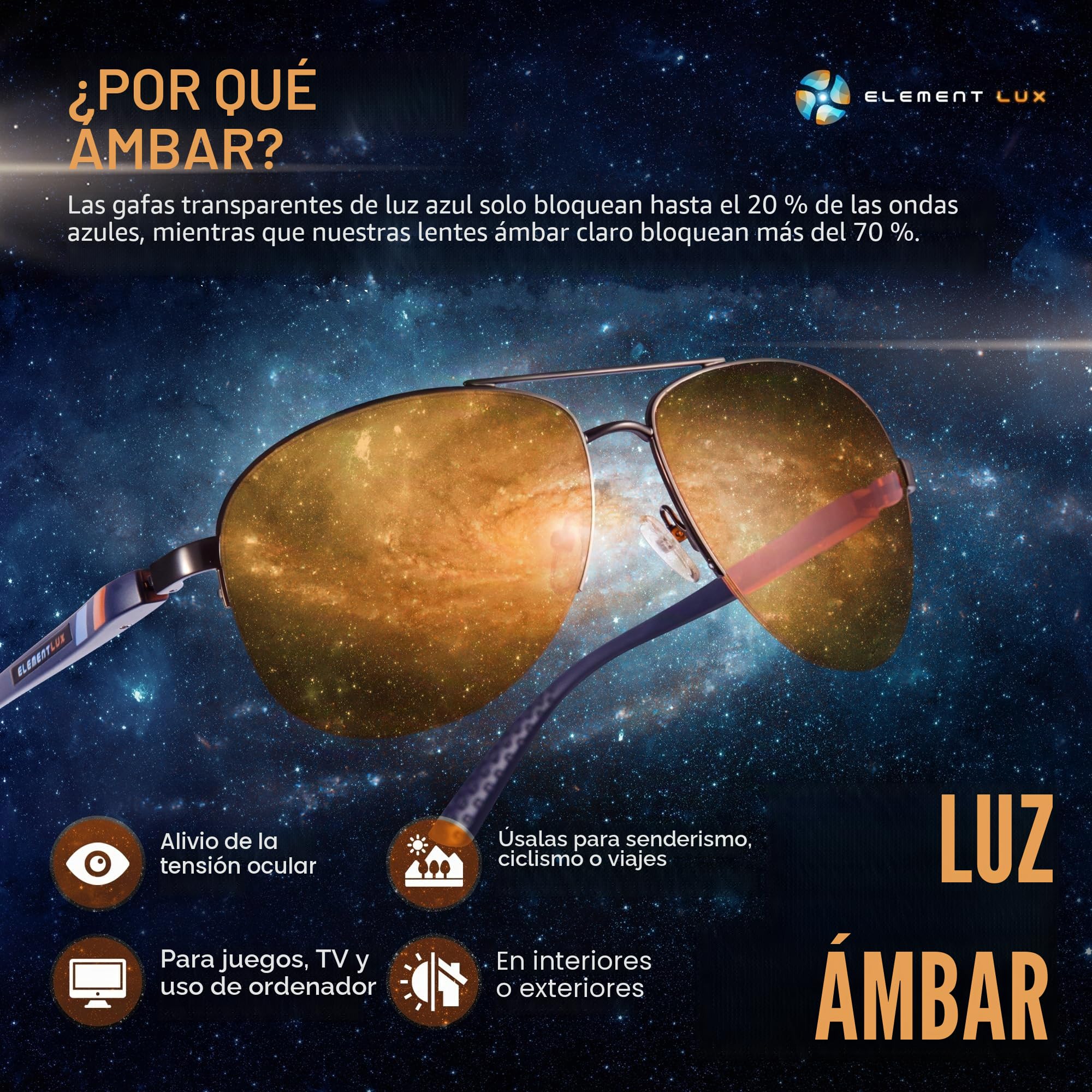 Gafas de bloqueo de luz azul 99% ámbar azul bloqueador – para un mejor sueño, juegos, fatiga ocular, computadora