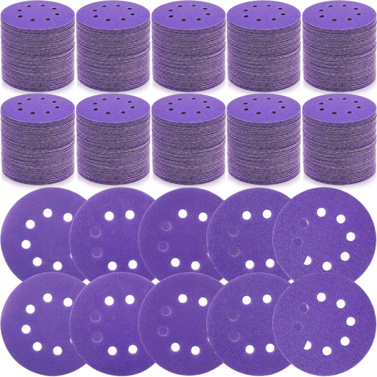 Keramik-Schleifscheiben, 12,7 cm, 8 Löcher, Klett-Schleifpapier, sortiert, Körnung 60/80/100/120/150/180/240/320/400/600, robuste Schleifpads für Exzenterschleifer, 200 Stück