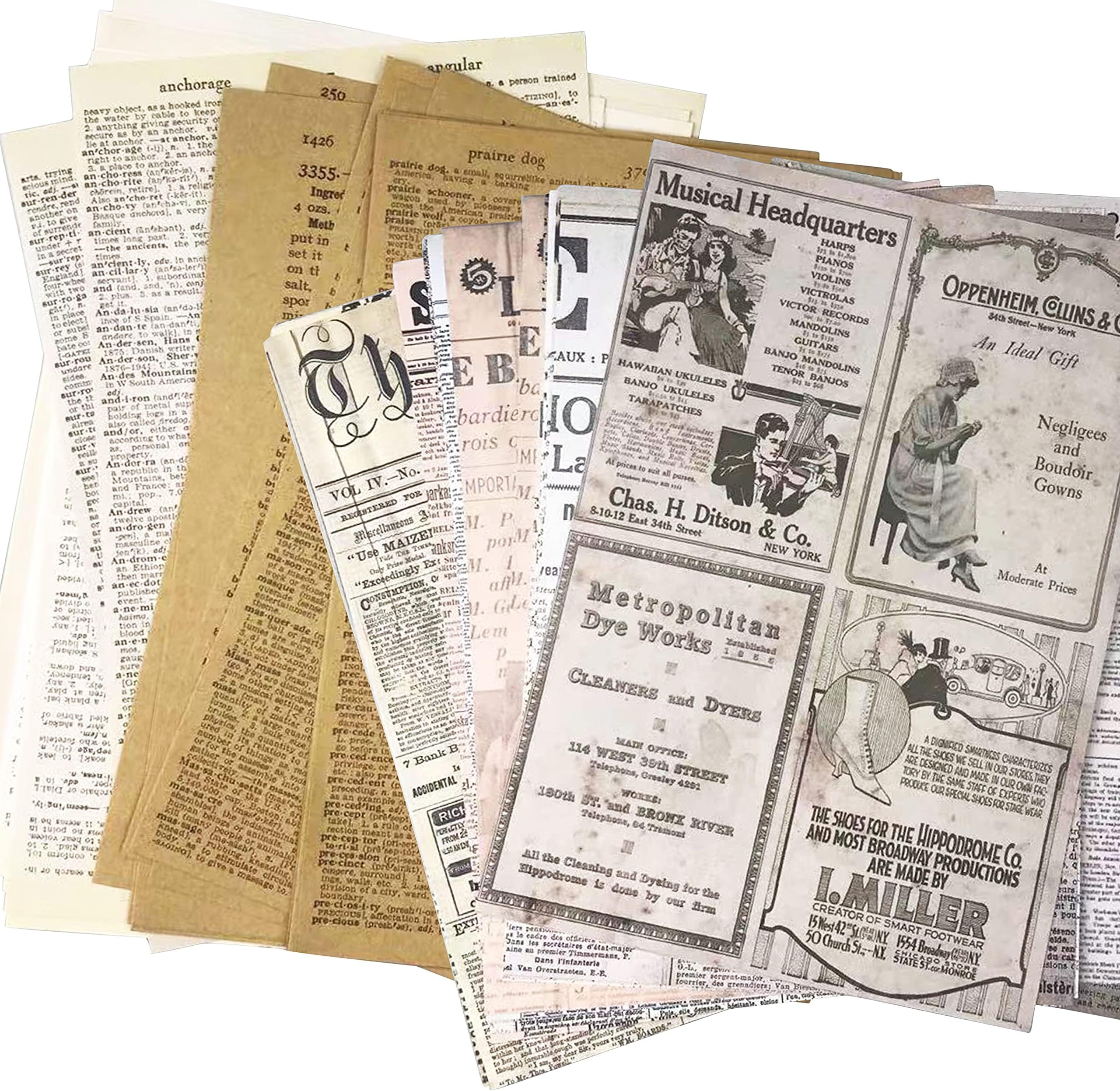 144 PCS Junk Journal Pages VintageÃ‚ Kraft Magazine Writing Paper Magazine Trash Newspaper Magazine Vintage Paper Scrapbooks and PaperCuts Decorate DIY Craft Background Paper