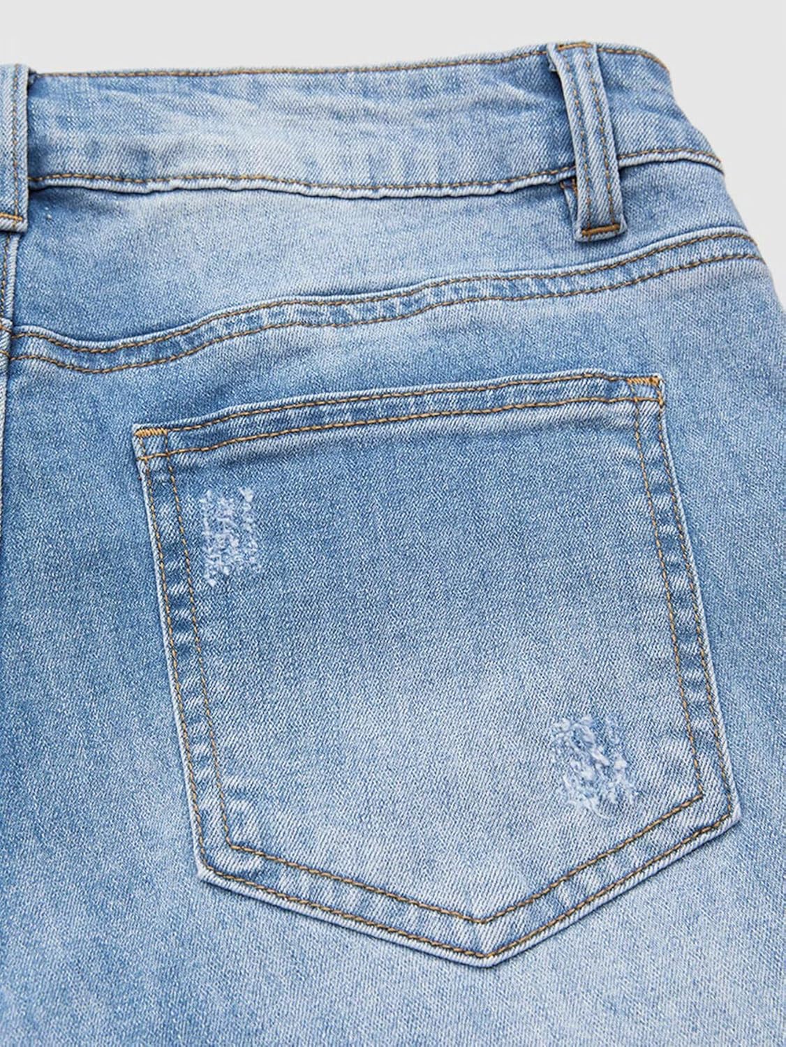 Flamingals Straight Leg Cropped Jeans for Women Trendy Mid Rise Stretchy Tribal Embroidery Raw Hem Ankle Jeans - Image 5