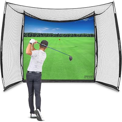 GoSports Range Cage 10 ft x 8 ft Golf Net Cage – Indoor & Outdoor Golf Practice Net for Full Swing Training and Home Golf Simulator Setups