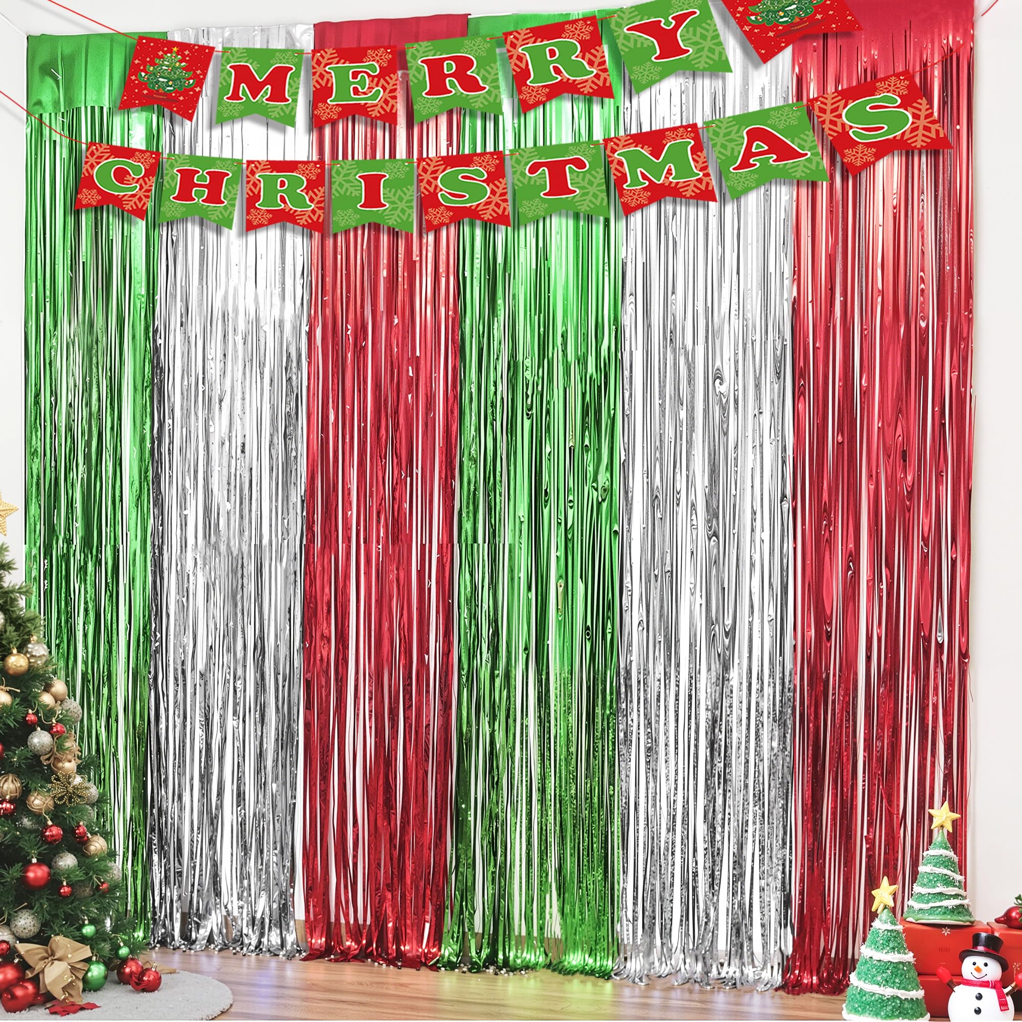 OHOME Christmas Party Decorations - Christmas Decorations | Red Green Silver Backdrop Banner for Wall Door | Xmas Birthday Party Favors Supplies Indoor Outdoor - Navidad Photo Booth Props for Home Global Recycled Standard Global Recycled Standard Global Recycled Standard