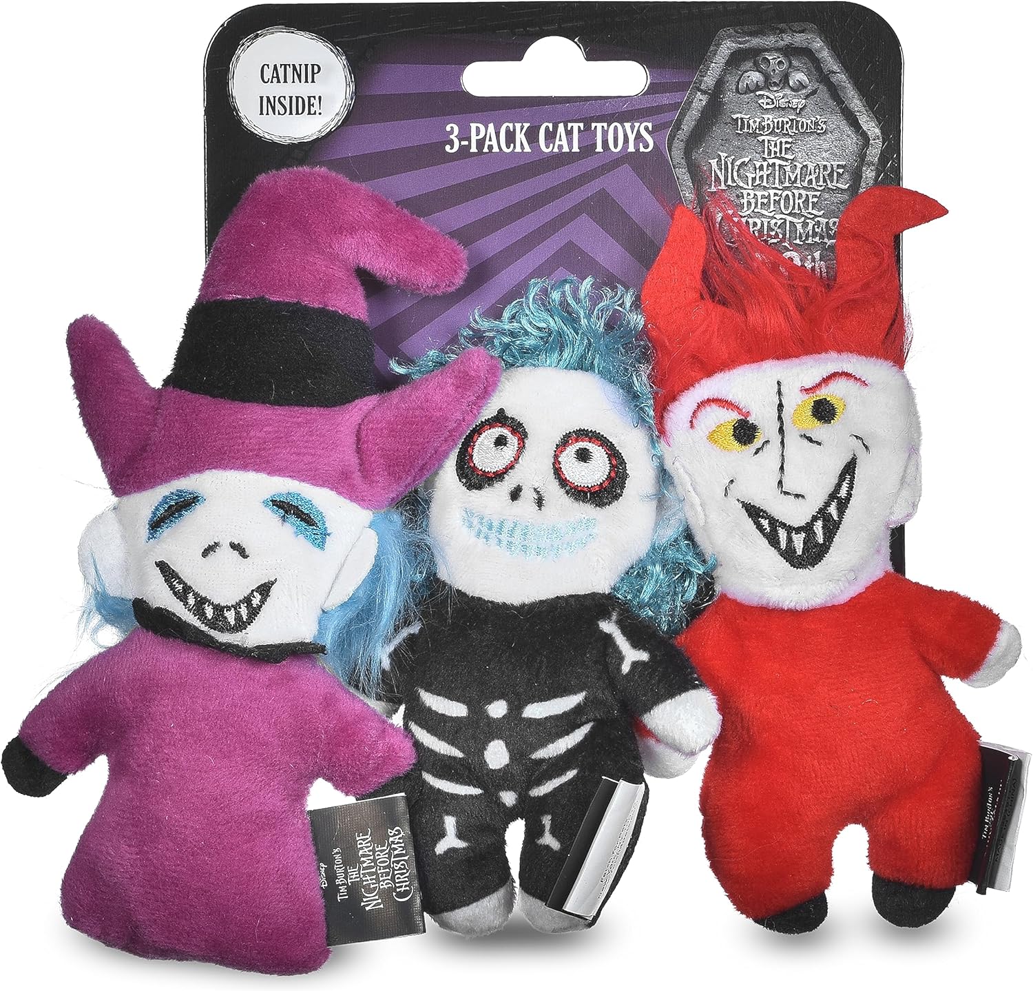 Disney for Pets Tim Burton’s Nightmare Before Christmas: Trick-or-Treaters Shock, Barrel, Lock Plush Catnip w/Crinkle Cat Toy- 3PK | Halloween Cat Toys