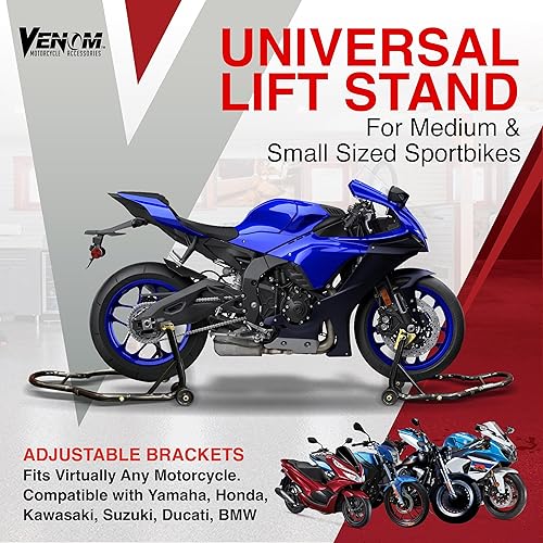 Miniatura 6 de Venom soporte de paleta frontal y trasera en combo para motocicleta deportiva, soporte para elevación de rueda, soporte de potrero en combo