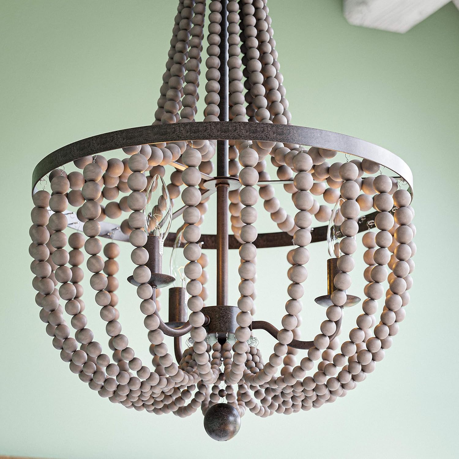 Exclusive Discount 50% Price Kenroy Home Casual 3 Lt Wood Bead Chandelier ,28 Inch Height, 16 Inch Diameter with Golden Bronze Finish
