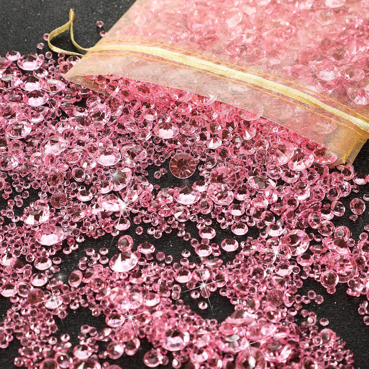 4000 Pieces Bling Diamond Acrylic Gem Table Scatter Crystals 3 mm, 6 mm, 10 mm Table Decorations for Vase Filler Christmas Wedding Birthday Party (Pink)