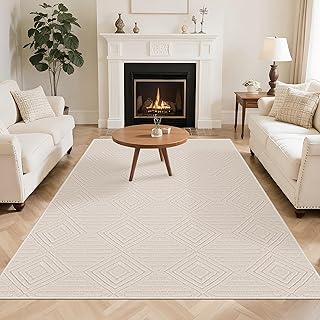 Capslapd Washable Rugs Living Room 160x230cm Non-Slip Large Fluffy Geometric Rug High Low Effect Modern Design Carpet High Pile Bedside Area Rug for Bedroom Dining Room Office Lounge Decor,Beige