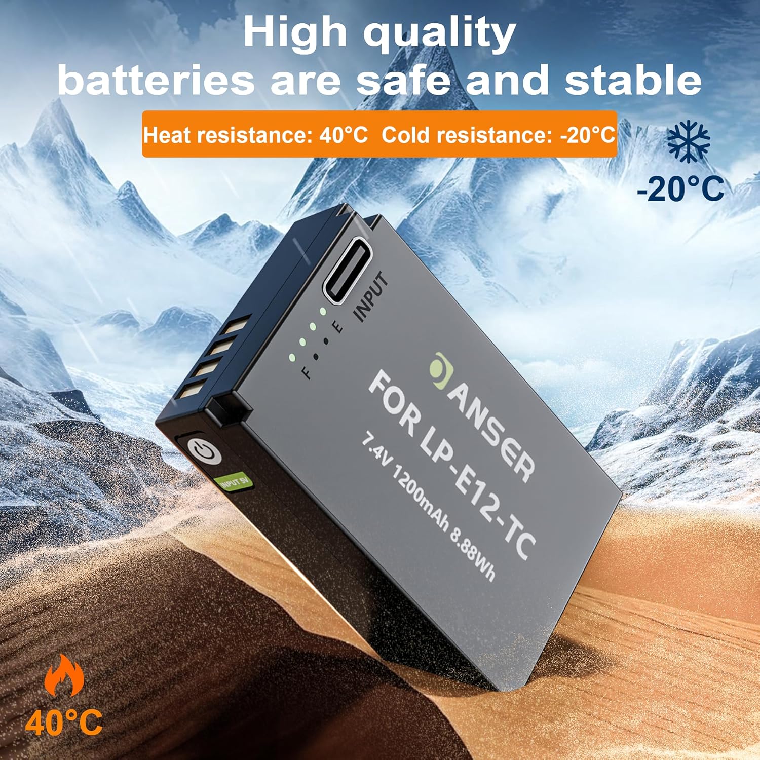 E12 Battery and USB C Charging Replacement Batteries, 1200mAh Camera Battery with USB Charging for Canon Power Shot SX70 HS，Rebel SL1，EOS M50 Mark II, M, M2, M10, M100, M200 Digital Cameras